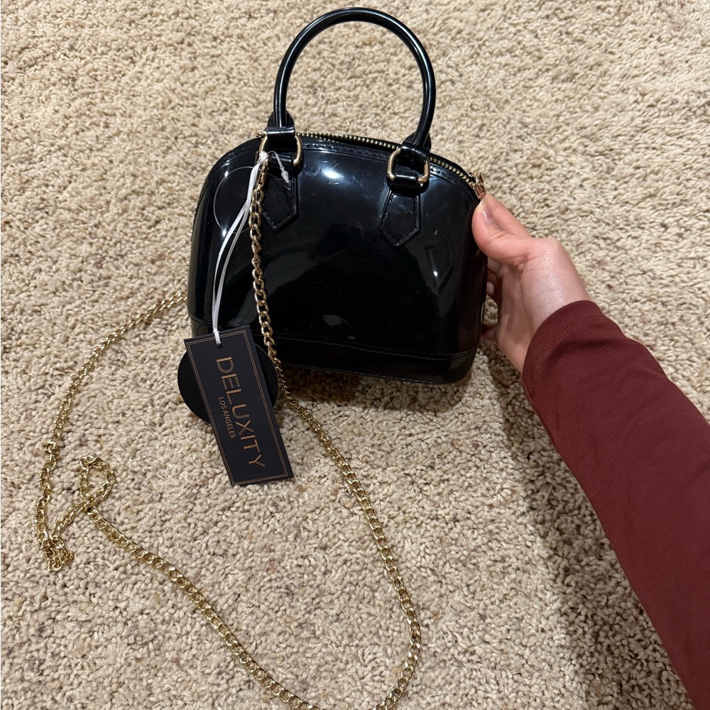 Black Jelly Handbag with Gold Chain